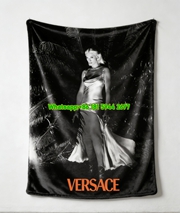 Versace Black White Orange Vintage Runway Print Flannel Throw Blanket Luxury Versace Fashion Soft Fleece Blanket IMG_1709
